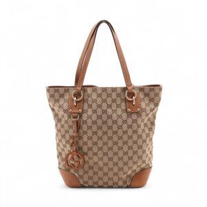 Gucci GG Canvas Leather Tote Bag Beige x Brown